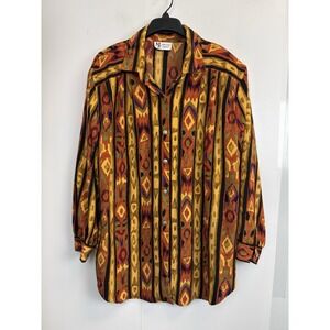 Vintage Maggie Sweet Women's 1X Button Up  Top Blouse Orange Aztec Made in USA‎